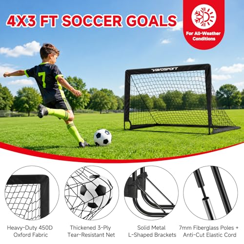 VAVOSPORT 2 Pack 4x3 FT Kids Soccer Goals with Targets - Portable Pop Up Backyard Set