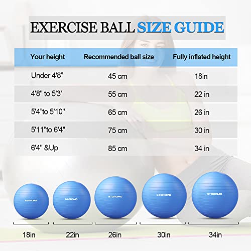 STOROMO Exercise Ball,Yoga Ball(Free Exercise Tutorial)，Extra Thick Non-Slip,Holds 2500 lbs, Workout Ball for Pregnancy Birthing and Balance Stability (Blue, 55cm/21.6in)