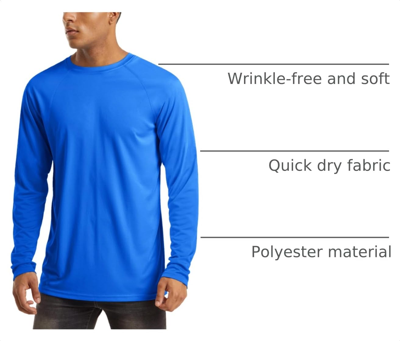 MAGCOMSEN Men's Long Sleeve UPF 50+ UV Sun Protection Athletic Shirts for Hiking, Running, Workout, Rash Guard - Blue, Medium