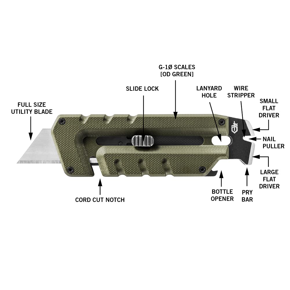 Gerber Prybrid EDC Pocket Knife Multitool 8-in-1 Box Cutter, Green G10