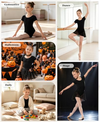 WYHDY Girls Ballet Leotard with Skirt Dance Dress Outfit 10-12 Years Black