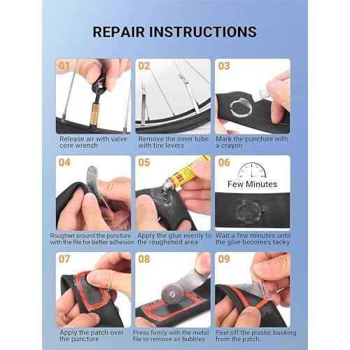40 PCS Bike Tire Repair Kit, Bicycle Inner Tube Puncture Patch Kit with 30 PCS Tire Patches & 3 PCS Stainless Steel Tire Levers, Portable Bike Tire Patch Kit for Mountain and Road Bike