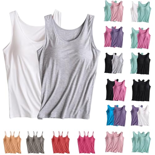 YFGEFTR Summer Tops for Women 2024 Plus Size 2 Pack Tank Tops for Women Tank Top with Built in Bras Padded Camisole Sleeveless Basic Tees Athletic Sports Bras My Recent Orders