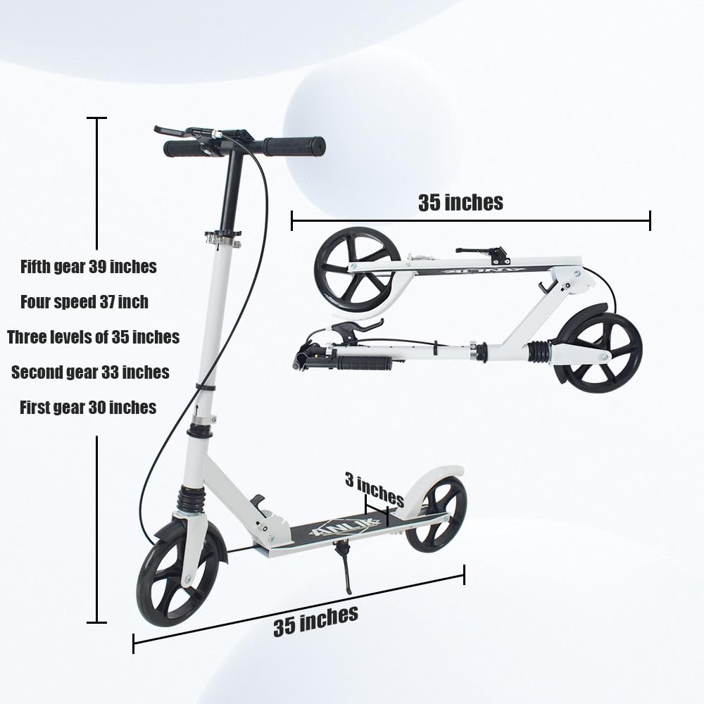ANLIK Kick Scooter for Ages 6+ Kids, Teens & Adults - Foldable, Non-Slip PU Wheels, 4 Adjustable Levels, Max Load 330 LBS, Smooth Ride Everywhere (White)