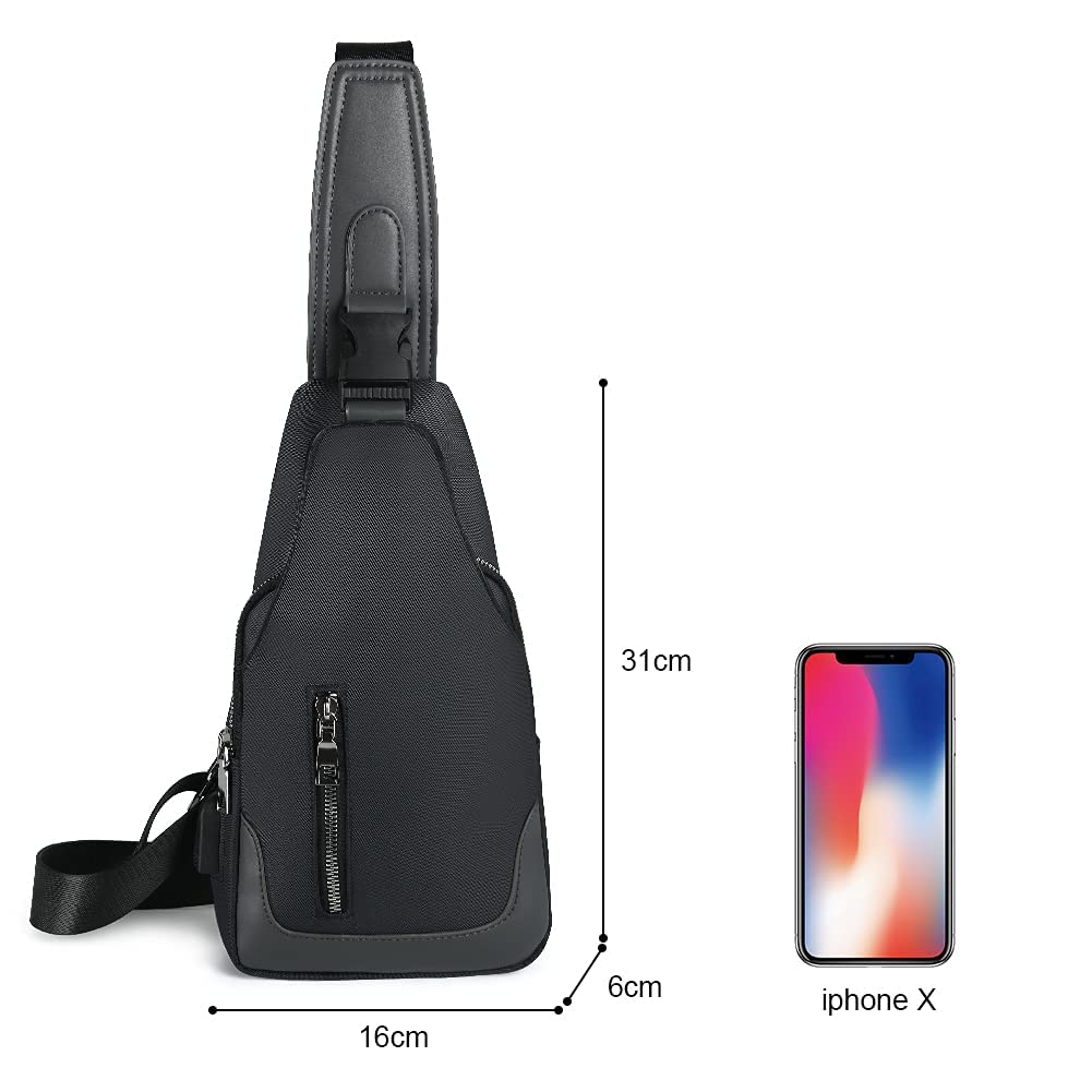 Sling Backpack with USB Charging Port, Chest Bag Crossbody Daypack Shoulder Bag for Men, Hiking, Cycling, Travel