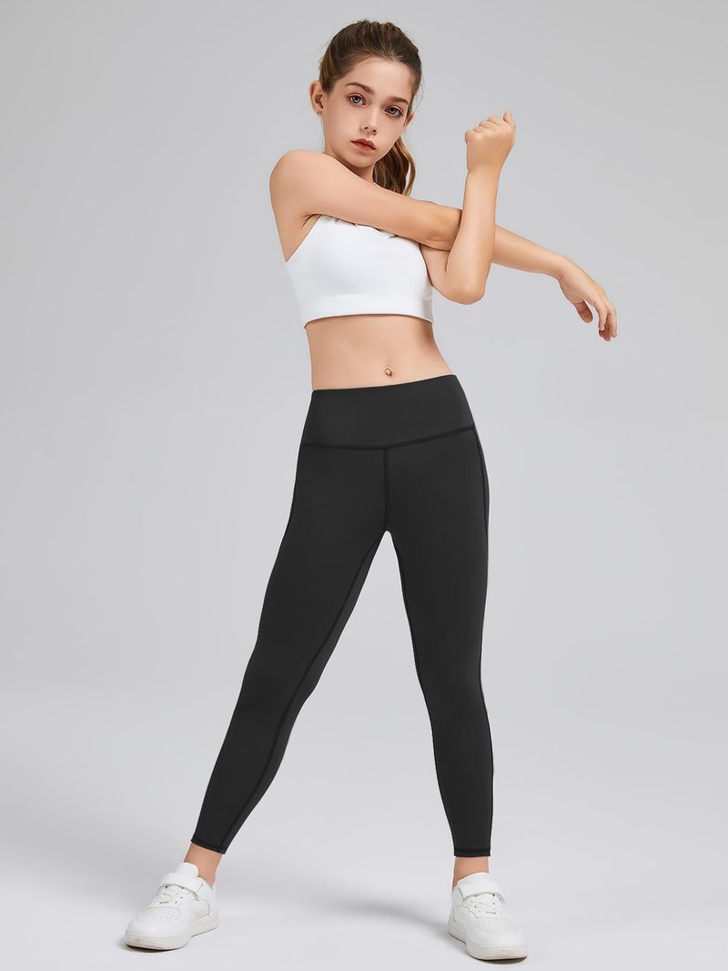 Celfaeree 5 Packs Girls Athletic Leggings Kids Yoga Pants with Pockets High Waist Leggings Yoga Dance Workout Running 5Black L