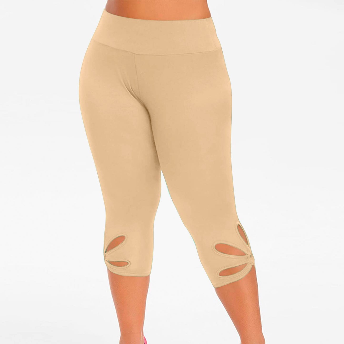 Prime The Day Deals Today 2024,Capri Leggings for Women Plus Size 2024 Summer Capri Pants Stretch Slimming Workout Yoga Pants Hollow Out Leggings Khaki