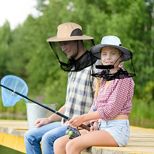 Fishing Head Net Hat, Sun Hat with Hidden Mesh Mask, Unisex Hats for Outdoor Activities, Safari Hat for Hiking, Camping, Gardening-Khaki