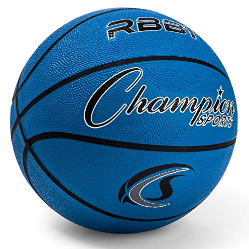 Champion Sports Rubber Junior Basketball, Heavy Duty Pro-Style Basketballs, Premium Basketball Equipment, Indoor Outdoor - Physical Education Supplies (Size 5, Blue)