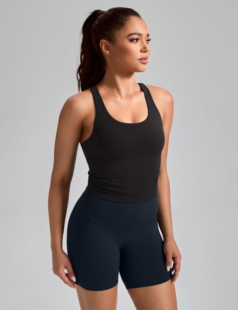 HeyNuts Athletic Zeal Bras for Women, Longline Medium Impact Crop Tank Bras Wirefree Sports Tops with Removable Pads Black M