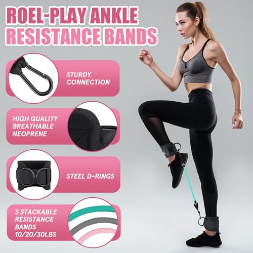 Ankle Resistance Bands With Cuffs, Ankle Weights for Women, Glutes Workout Equipment, Hip and Legs Resistance Bands，Home Training Perfect for Women & Men