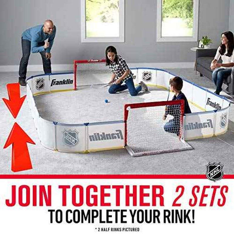 Franklin Sports Mini Hockey Rink Set - Half Rink Knee Hockey Goal, Mini Sticks, and Ball Set - Indoor Mini Hockey Rink - Official NHL Licensed White