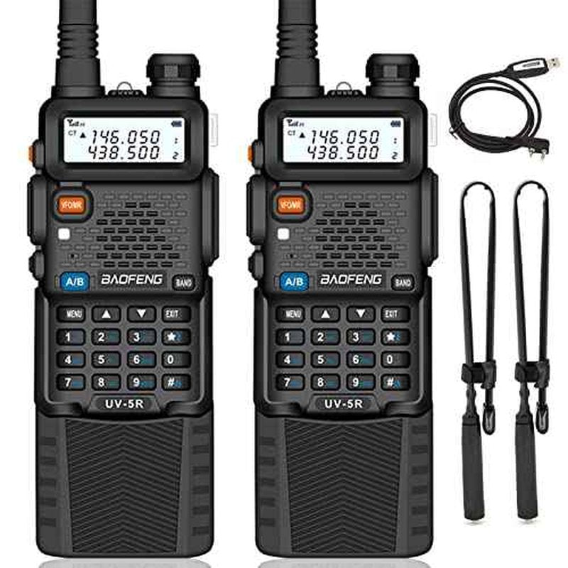 Baofeng 2 Pack UV-5R Plus 8W Ham Radio Dual Band VHF/UHF Amateur Two Way Radio Handheld Long Range Walkie Talkies for Adults with Tactical High Gain Antenna, Programming Cable, Earpiece