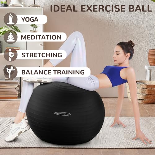 Signature Fitness Anti-Burst and Slip Resistant Exercise Ball Yoga Ball Fitness Ball Birthing Ball with Quick Pump, 2,000-Pound Capacity, Black, 26-inch, L