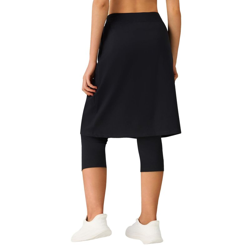 ANIVIVO Skirted Leggings for Women with Pockets,Athletic 22" Knee Length Skirt with Capri Leggings(Black,L)
