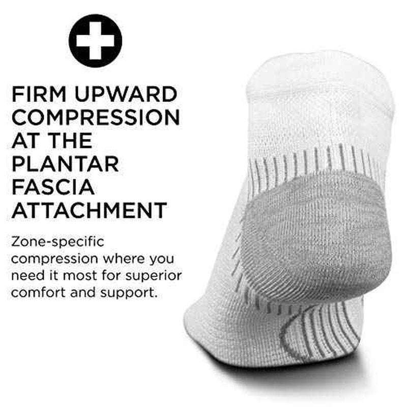 Feetures Plantar Fasciitis Relief Sock Light Cushion No Show Tab - Targeted Compression Sock for Women & Men - Medium, White (3 Pair)