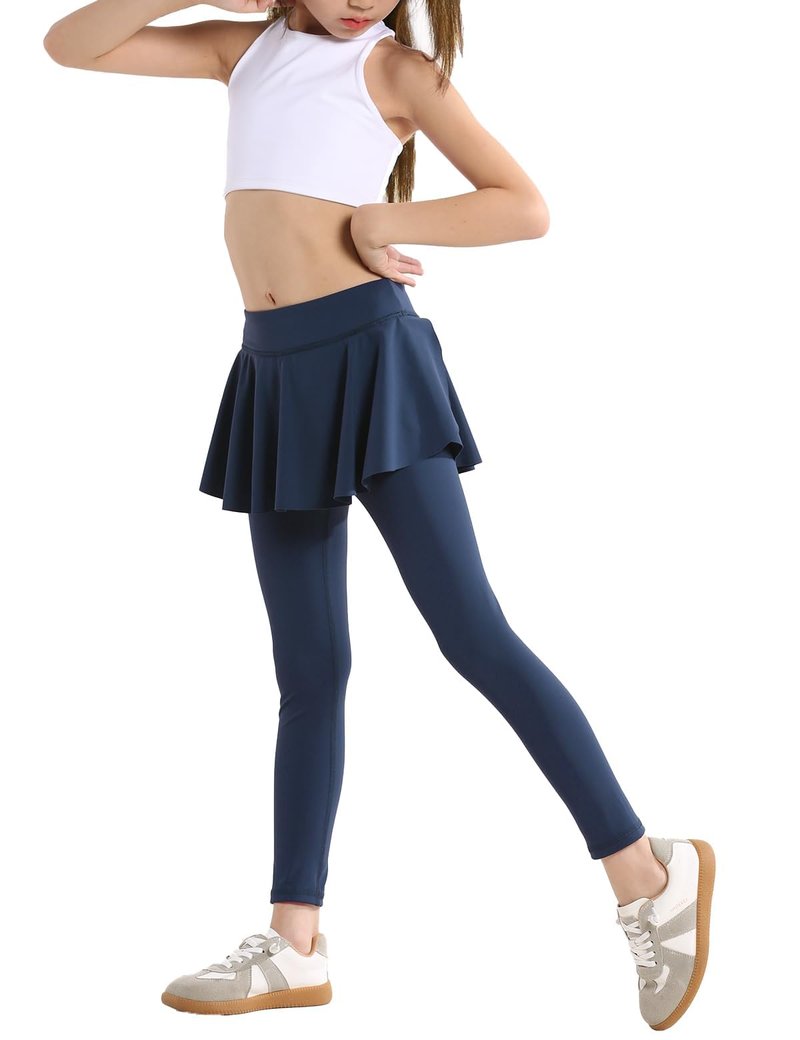 Hvididan Leggings with Skirt for Girls, Navy Blue Size 6 Uniform Pants School for Girls Kids
