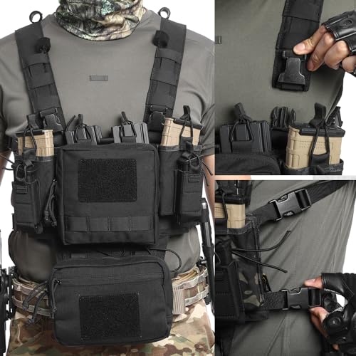 VOTAGOO GEAR Chest Rig-Tactical Chest Rig, Adjustable & Detachable Molle Micro Chest Rigs, with 5.56/7.62 Magazine Pouch, Pistol Pouch