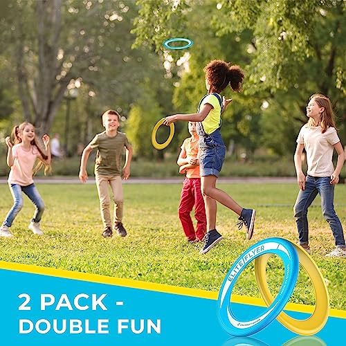 JANSKA 2-Pack Kids' Frisbee Rings - 85% Lighter Than Standard Frisbees for Kids - Ideal for Outdoor Games, Camping, Beach, Pool, Yard, and Summer Fun - Safe and Lightweight Flying Discs, Cyan/Yellow