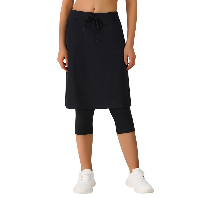 ANIVIVO Skirted Leggings for Women with Pockets,Athletic 22" Knee Length Skirt with Capri Leggings(Black,L)