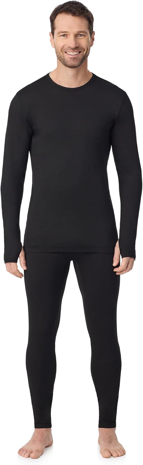 Cuddl Duds Men's Lightweight Active Base Layer Set - Breathable Long Sleeve Top & Leggings | Perfect for Lounging