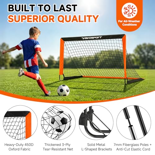 Black Orange 2 Pack Kids Soccer Goals 4x3 ft Pop Up Set with Accessories