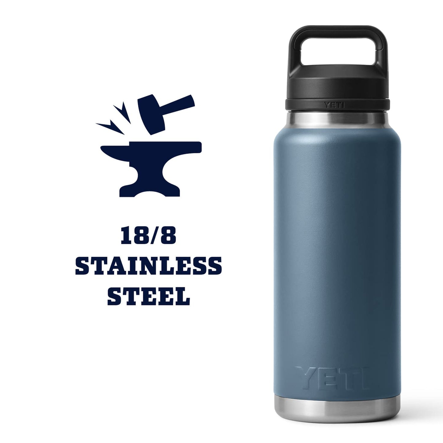 YETI Rambler 36 oz Bottle, Vacuum Insulated, Stainless Steel with Chug Cap, Nordic Blue