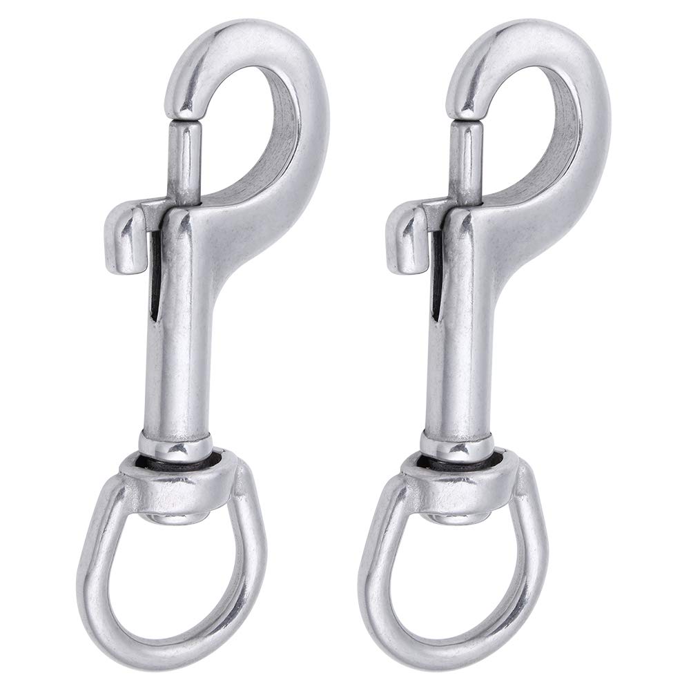 AOWISH 2-Pack 316 Stainless Steel Swivel Eye Bolt Snap Hook Marine Grade Single Ended Diving Clips for Flagpole/Pet Leash/Camera Strap/Keychains/Tarp Covers/Clothesline and More (3-1/2 inch, Silver)