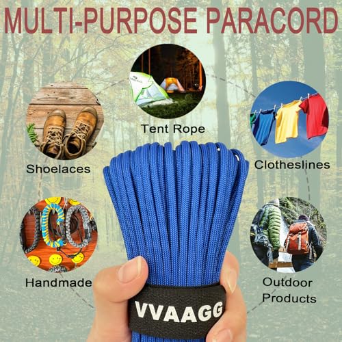 VVAAGG 550 Paracord 100FT - 4mm Lightweight and Durable Camping Rope, Tent Rope, 7 Strand Nylon Parachute Cord Rope (Blue)