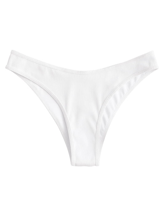 ZAFUL Women Strapless Ribbed High Cut Bandeau Bikini Set (5-Bottom Only-White,L)