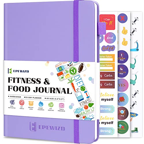 EPEWIZD Food and Fitness Journal Hardcover Wellness Planner Workout Journal for Women Men to Track Meal and Exercise Count Calories Weight Loss Diet Training Weight Loss Tracker Undated Home and Gym