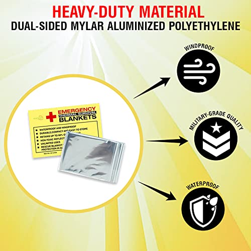 Rawyer Emergency Thermal Survival Blankets (10 Pack), Mylar Blankets for Outdoor, Camping, Hiking, Harsh Weather, Large Silver Thermal Sheets, Heavy Duty Survival Gear (10, 84x52)