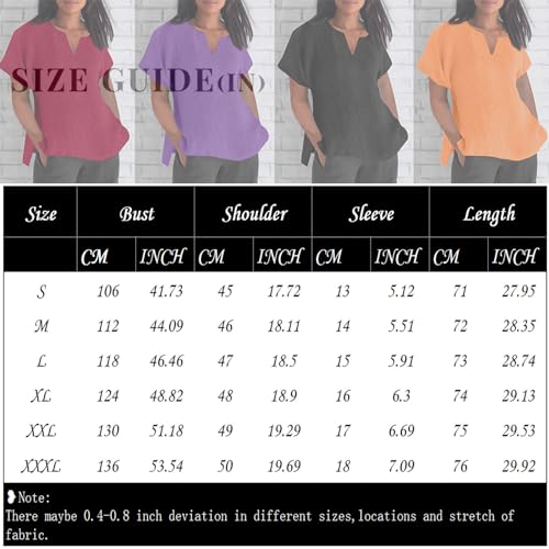 Linen Tops for Women Summer Plus Size T Shirts V Neck Loose Blouses Trendy Tops for Women 2024