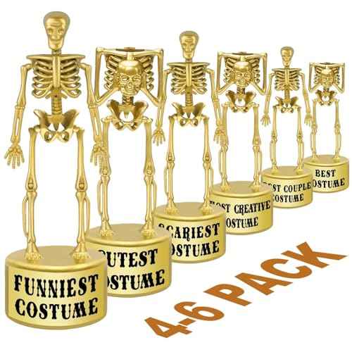 ORIENTAL CHERRY Halloween Party Supplies - Golden Best Costume Skeleton Trophies for Kids Adults Halloween Party Games Decorations Favors Costume Contest Awards Prizes - 4 Pack
