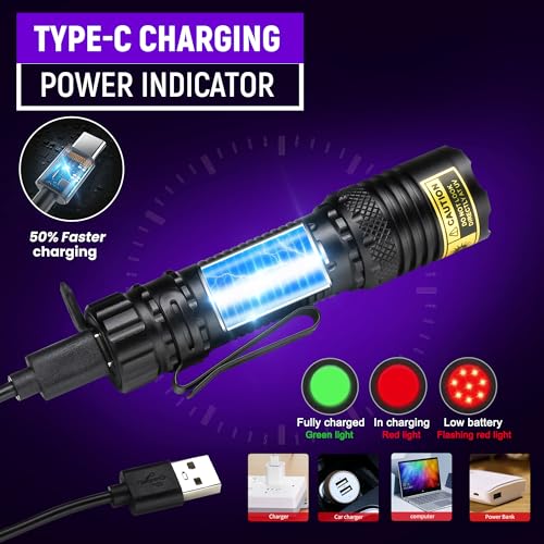 UV Flashlight Black Light USB Rechargeable 395nm Blacklight Mini, Wood's Lamp Portable Handheld Powerful LED Ultraviolet Lights Flashlights, for Resin Curing, Uranium Glass, Pet Dog Urine Detection