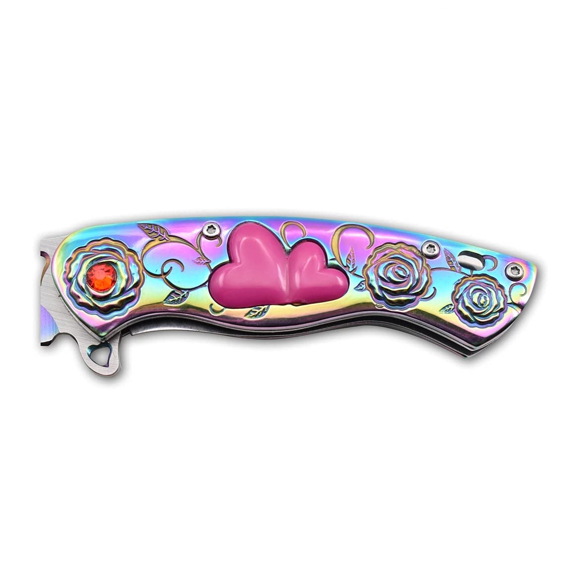 Snake Eye Tactical 7" Cupid Heart Ladies Valentines day Pocket Knife with LOVE Pocket Clip Included (Rainbow)