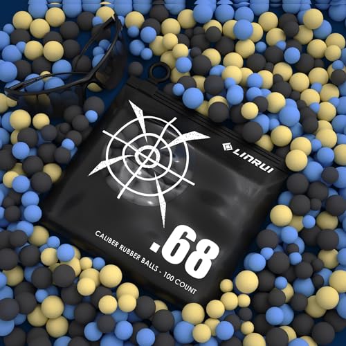 LinRui 100ct .68 Cal Paintballs for Reusable Training and Less Lethal Self Defense Balls, Paintballs .68 Caliber Ammo Rubber Projectile Fit for Byrna SD/T4E HDR/Paintball Guns （Goggle Included）