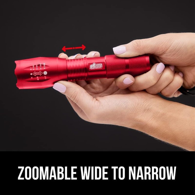 Gorilla Grip LED Tactical Flashlight - Water Resistant, Ultra Bright | 2 Pack in Red & Hunter Green, 750 FT Range