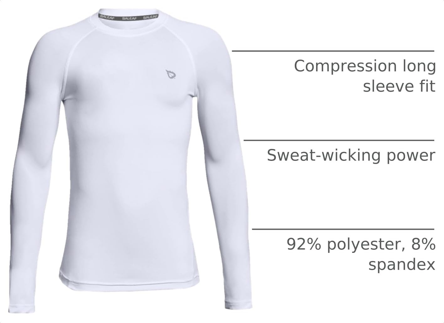 baleaf Boys Compression Shirt Long Sleeve Youth Undershirts Kids Football Baseball Baselayer Cold Gear Quick Dry White Size M