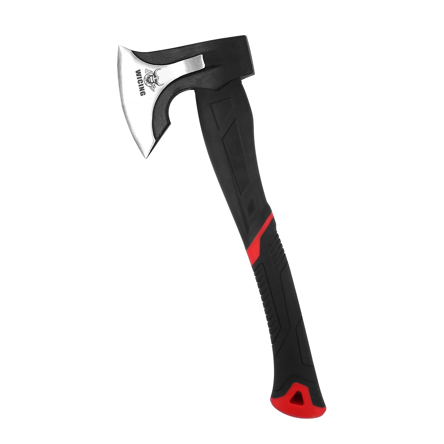 WICING 15 inch Hatchet for Small to Medium Size Kindling, Splitting Axe 1065 High Manganese Steel and Ergonomic Fiberglass Handle, 2.3 pounds