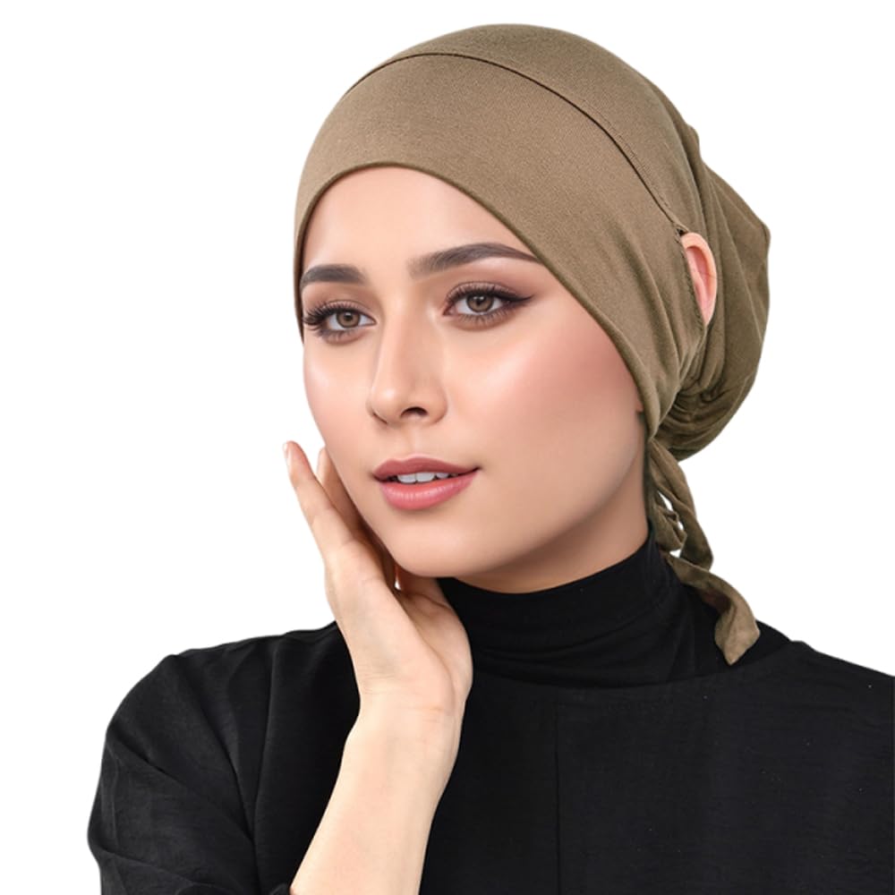 Hophor Hijab Undercaps Slouchy Beanies Cap Soft Hijab Caps Under Scarf for Women Muslim Jersey Inner Beain-Cap(Black+Khaki)