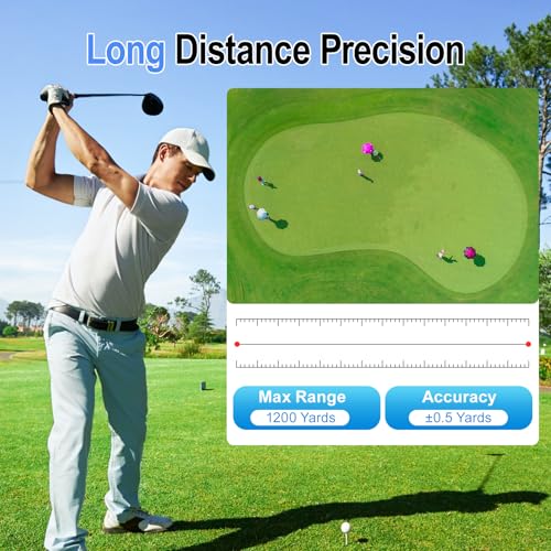 HESAIN White Golf Rangefinder with Slope, 1200 Yards, 7X Magnification, Rechargeable, Flag Lock & Magnetic Attachment