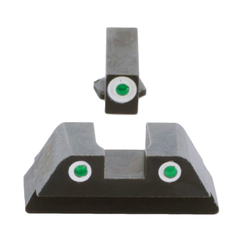 AMERIGLO Classic Tritium Green Tritium FRONT/ 2-Dot Tritium REAR White Outlines Sight Set Compatible with Glock 42,43,43X,48, Green/White