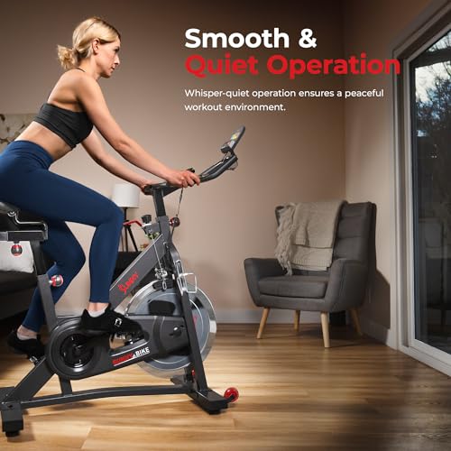 Sunny Health & Fitness Pro II Indoor Cycling Bike with Device Mount and Advanced Display – SF-B1995, Silver