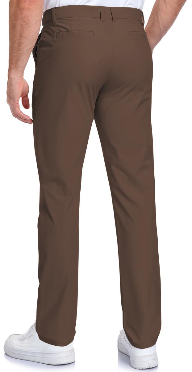SPOSULEI Men's Golf Pants Lightweight Quick Dry Dress Business Pants with 4 Pockets Stretch Chino Slacks Pants Brown 30Wx30L