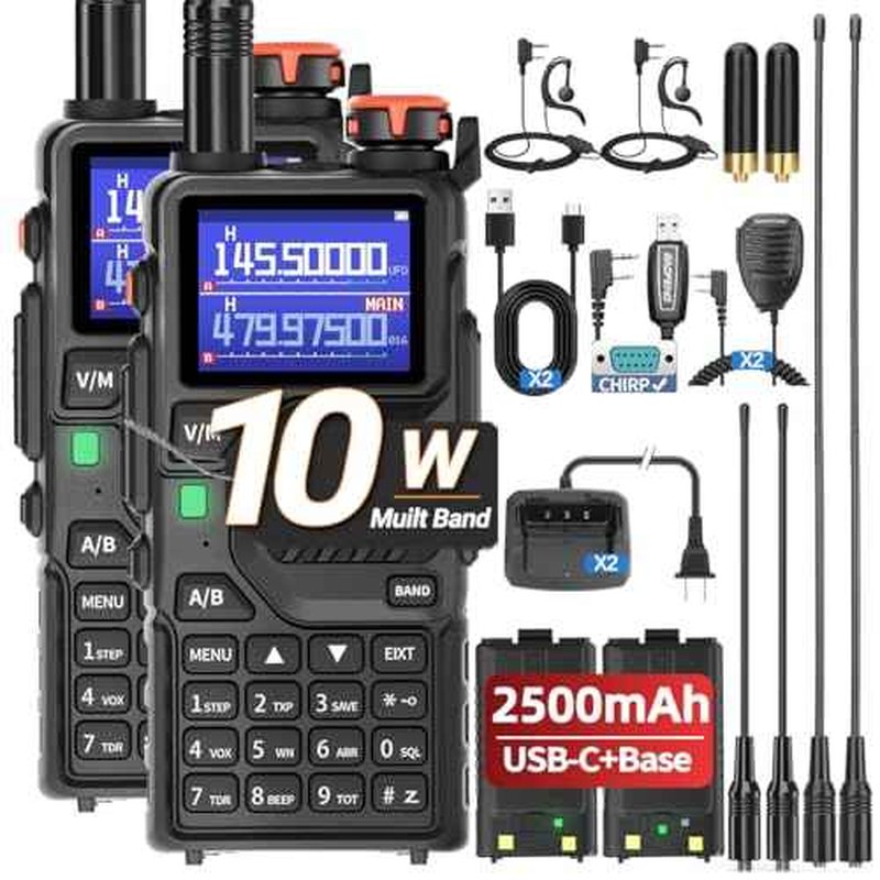 BAOFENG K5Plus Ham Radio 10W Long Range Handheld Rechargeable Walkie Talkies for Adults 5RM NOAA Weather Two Way Radio Copy Frequency with Programming Cable Speaker Mic,Type-C Charging,2 Pack