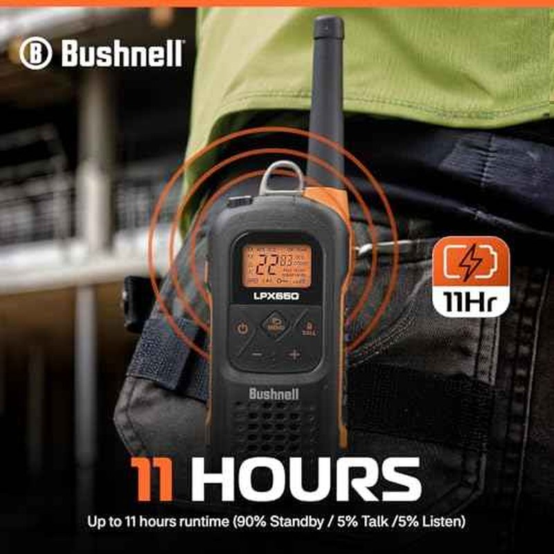 Bushnell LPX650 Walkie Talkie Radio - Reliable Quality, Rugged Floating Design, 2W Power for 42 Miles of Range, Two Way Radios Equipped for Wherever Life Takes You (2 Pack)