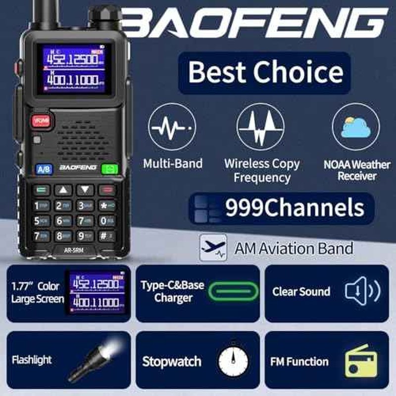 Baofeng Radio Ham Radio Handheld AR-5RM 10W Long Range Rechargeable Tactical NOAA Weather Two Way Radio Walkie Talkie for Adults with Programming Cable,USB-C Charging for Survival Gear Hunting,2 Pack