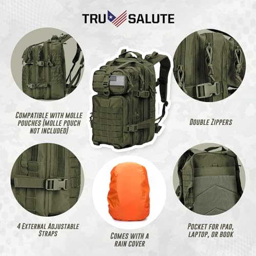 Tru Salute 45L Military Tactical Backpack Large Army 3 Day Assault Pack Molle Bugout Bag Rucksack (Amy Green)