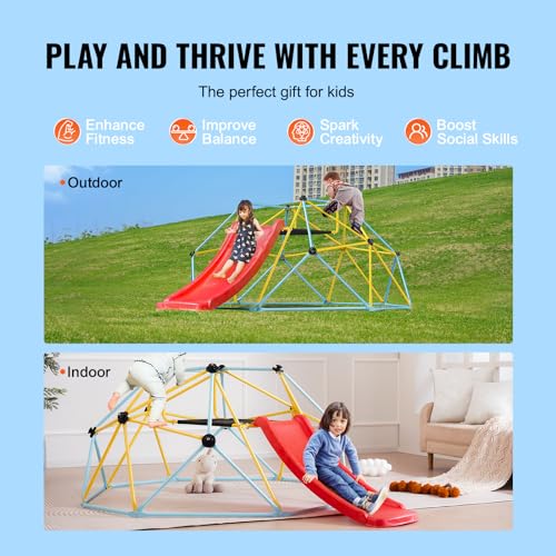 VEVOR Climbing Dome, Jungle Gym Supports 600LBS and Easy Assembly, 6FT Geometric Dome Climber Play Center for Kids 3 to 9 Years Old, with Climbing Grip, Outdoor and Indoor Play Equipment for Kids